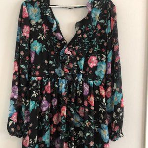 Black & Floral V-Neck Dress